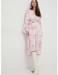Haljina Guess boja: ružičasta, midi, širi se prema dolje