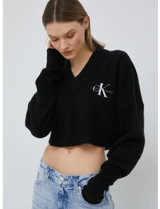 Pulover s dodatkom vune Calvin Klein Jeans za žene, boja: crna