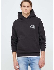 Pamučna dukserica Calvin Klein za muškarce, boja: crna, s kapuljačom, glatka