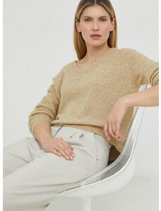 Vuneni pulover American Vintage za žene, boja: bež, lagani