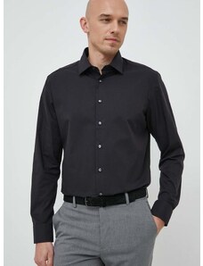 Pamučna košulja Seidensticker za muškarce, boja: crna, slim, s klasičnim ovratnikom