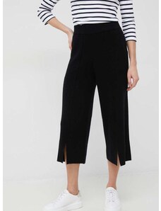 Vunene hlače Dkny za žene, boja: crna, široke, visoki struk