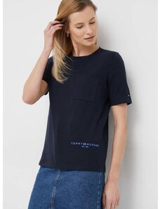 Majica kratkih rukava Tommy Hilfiger za žene, boja: tamno plava
