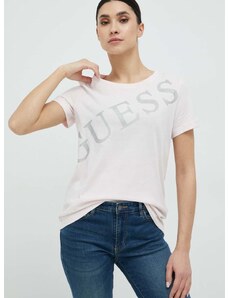 Pamučna majica Guess boja: ružičasta
