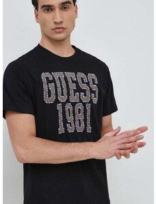 Pamučna majica Guess boja: crna, s aplikacijom