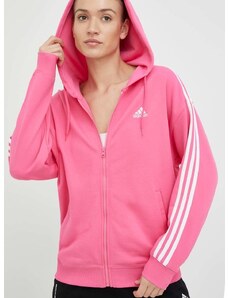 Pamučna dukserica adidas za žene, boja: ružičasta, s kapuljačom, s aplikacijom