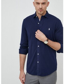 Pamučna košulja Polo Ralph Lauren za muškarce, boja: tamno plava, regular, s klasičnim ovratnikom