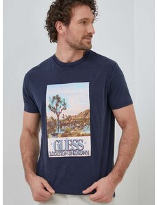 Pamučna majica Guess Boja: tamno plava, s tiskom