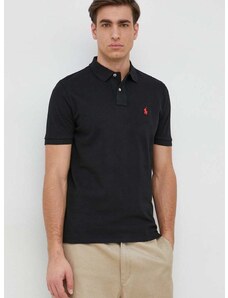 Pamučna polo majica Polo Ralph Lauren boja: crna, jednobojni model