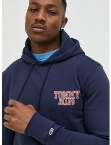 Pamučna dukserica Tommy Jeans za muškarce, boja: tamno plava, s kapuljačom, s tiskom