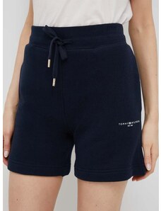 Kratke hlače Tommy Hilfiger za žene, boja: tamno plava, glatki materijal, visoki struk