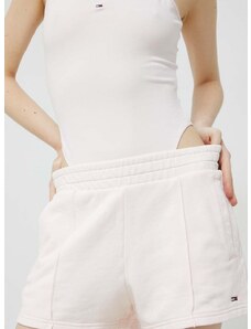 Pamučne kratke hlače Tommy Jeans boja: ružičasta, glatki materijal, visoki struk