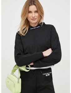 Dukserica Calvin Klein Jeans za žene, boja: crna, s kapuljačom, s aplikacijom
