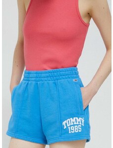 Pamučne kratke hlače Tommy Jeans glatki materijal, visoki struk