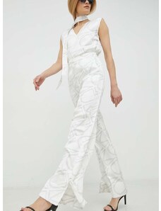 Hlače Calvin Klein za žene, boja: bijela, široke, visoki struk