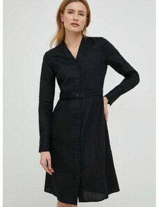 Lanena haljina Calvin Klein boja: crna, mini, ravna