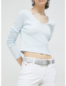 Traper kratke hlače Tommy Jeans za žene, boja: bijela, glatki materijal, srednje visoki struk