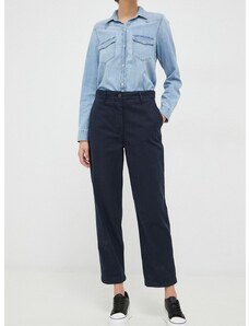 Pamučne hlače Tommy Hilfiger boja: tamno plava, ravni kroj, visoki struk