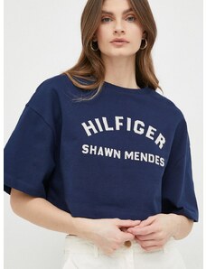 Pamučna majica Tommy Hilfiger x Shawn Mendes boja: tamno plava