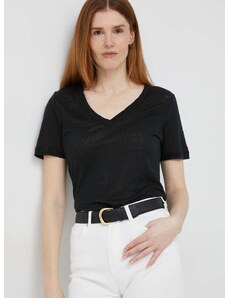Lanena majica kratkih rukava Calvin Klein boja: crna