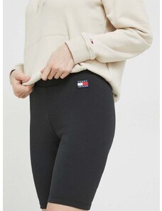Kratke hlače Tommy Jeans za žene, boja: crna, glatki materijal, visoki struk