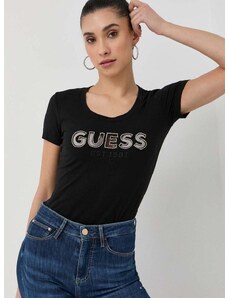 Majica kratkih rukava Guess za žene, boja: crna