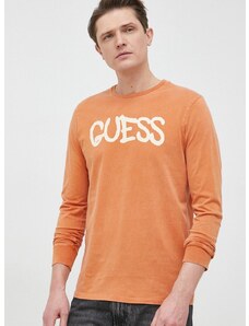 Pamučna majica dugih rukava Guess x Brandalised boja: narančasta, s uzorkom