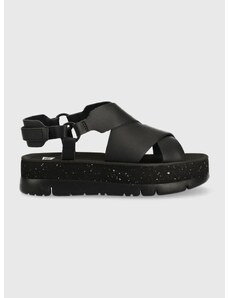 Kožne sandale Camper Oruga Up za žene, boja: crna, s platformom, K201399.001