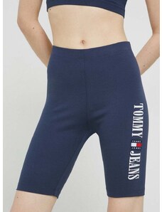 Kratke hlače Tommy Jeans za žene, boja: tamno plava, s aplikacijom, visoki struk