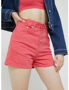 Traper kratke hlače Tommy Jeans za žene, boja: ružičasta, glatki materijal, visoki struk