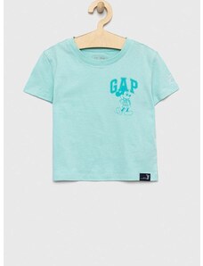 Dječja pamučna majica kratkih rukava GAP x Disney boja: tirkizna