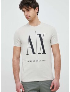 Pamučna majica Armani Exchange boja: bež, s tiskom