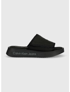 Natikače Calvin Klein Jeans PREFRESATO SANDAL SOFTNY za žene, boja: crna, s platformom, YW0YW00968