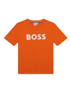 Dječja pamučna majica kratkih rukava BOSS boja: narančasta, s tiskom