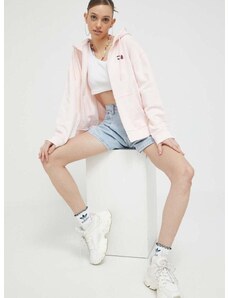 Pamučna dukserica Tommy Jeans za žene, boja: ružičasta, s kapuljačom, glatka