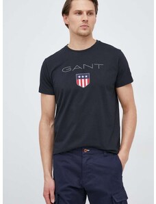 Pamučna majica Gant boja: crna, s tiskom