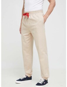 Homewear pamučne hlače HUGO boja: bež, glatki materijal