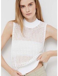 Pamučni prsluk Calvin Klein boja: bijela, lagani, s poludolčevitom