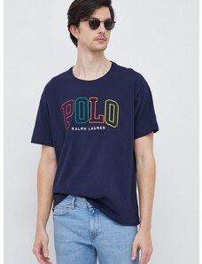 Pamučna majica Polo Ralph Lauren boja: tamno plava, s aplikacijom