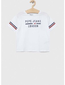 Dječja pamučna majica kratkih rukava Pepe Jeans boja: bijela, s tiskom