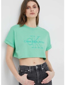 Pamučna majica Calvin Klein Jeans boja: zelena