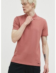 Polo majica HUGO za muškarce, boja: ružičasta, glatki model