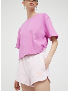 Pamučne kratke hlače UGG boja: ružičasta, glatki materijal, visoki struk