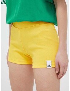 Kratke hlače adidas za žene, boja: žuta, glatki materijal, srednje visoki struk