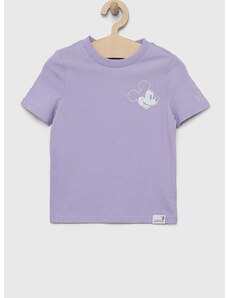 Dječja pamučna majica kratkih rukava GAP x Disney boja: ljubičasta, s tiskom