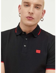 Pamučna polo majica HUGO boja: crna, glatki model