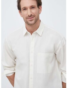 Košulja s dodatkom lana Calvin Klein boja: bež, relaxed, s klasičnim ovratnikom