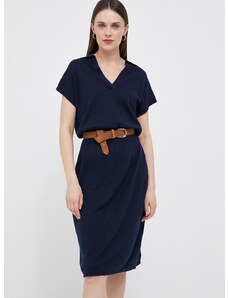 Lanena haljina Gant boja: tamno plava, midi, uske