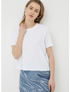 Majica kratkih rukava s dodatkom lana American Vintage boja: bijela