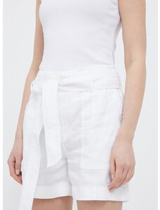 Lanene kratke hlače Lauren Ralph Lauren boja: bijela, glatki materijal, visoki struk